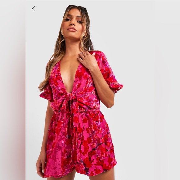 Floral Sheer Front Tie Romper - Picture 3 of 3